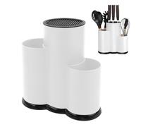 3 en 1 Blocs à Couteaux Vides Universel, Blanc Porte Couteau avec Fentes, Support de Bloc à Couteaux Rond Universel, Bloc à Couteaux Organisateur pour tous les Couteaux de Cuisine