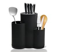 3 en 1 Blocs à Couteaux Vides Universel, Séchage Cylindre Porte-Couteaux avec Ustensiles Bloc de Rangement Détachable Rond Rangement Couteaux de Cuisine (Noir)