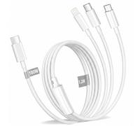 3 en 1 Câble Multi 1.2M pour Apple, avec Nylon Tressé Cable USB C Charge Rapide 100W + Lightning 27W + Micro 10W, Compatible avec iPhone 17/16/15/14/13/12/X/8, Samsung, Huawei, iPad, MacBook