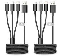3 en 1 Cable Multi Chargeur, Cable Multi Embout 1.2M, 2Pack Câble Multi USB | Nylon Câble Universel avec Lightning Type C Micro USB pour iPhone 17 16, Samsung Galaxy S25 S24, Sony, LG