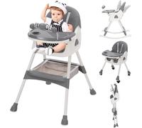 3 en 1 Chaise Haute bébé Evolutive Pliable Chaise Haute Inclinable Enfant Chaise Reglable Hauteur avec Roue Verrouillable et Double Plateau, porte-jouets, de 6+ Mois, 4 Angles d'Inclinaison