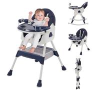 3 en 1 Chaise Haute bébé Evolutive Pliable Chaise Haute Inclinable Enfant Chaise Reglable Hauteur avec Roue Verrouillable et Double Plateau, porte-jouets, de 6+ Mois, 4 Angles Ajustables