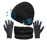 3 en 1 chapeau d'hiver chapeau bluetooth, ensemble de gants écharpe unisexe, chapeau d'hiver 5.0 chapeau de musique bluetooth, casque tricoté écharpe gants à écran tactile pour hommes femmes