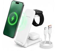 3 en 1 Chargeur Induction 15W Chargeur sans Fil à Charge Rapide Wireless Charger Magnétique Pliable Support Compatible avec MagSafe iPhone 17 16 15 14 Apple Watch AirPods Samsung Galaxy Google Pixel