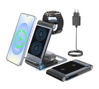 3 en 1 Chargeur Induction pour Samsung Galaxy S25 Ultra Plus S24 Ultra S23 Ultra S22 Ultra Z Flip Z Fold 7 6 5 4 pour Galaxy Watch 8/Ultra/7/6/Classic/5/Pro/4 pour Galaxy Buds & Adaptateur 20W Pliable