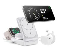 3 en 1 Chargeur sans Fil avec Mag-Safe, Station de Charge Certifié Qi2, Pliable Chargeur Induction sans Fil pour iPhone 16 15 14 13 12, Apple Watch, AirPods Pro avec Adaptateur Rapide