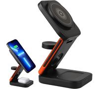 3-en-1 Chargeur sans Fil Pliable 15W, Station de Charge Rapide Compatible avec iPhone 17/16/15/14/13/12, Apple Watch Ultra/SE/10/9/8/7/6/5/4/3/2, AirPods Pro/4/3/2, Dock de Voyage Compact