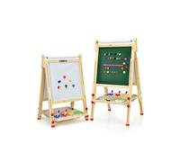 3 en 1 chevalet pliable GIANTEX avec tableau blanc/noir, rouleau de papier en bois , plateau et accessoires complets pour enfants Blanc G