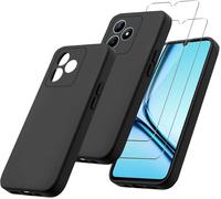 3 En 1 Coque Compatible Avec Realme Note 50/Realme C53/Realme C51 4g(6.74""),1 Housse Et 2 Pièces Verre Trempé Écran Film Protecteur,Noir Souple Silicone Étui Bumper Tpu Case Cover