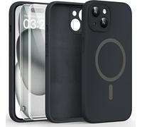 3-en-1 Coque Magn¿¿tique pour iPhone 15 Kit, avec 2 Verre Tremp¿¿ Protection ¿¿cran [Protection de l'objectif am¿¿lior¿¿e] Coque en Silicone pour iPhone 15 6.1"" Antichoc, Magn¿¿tique Noir