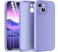 3-en-1 Coque pour iPhone 15 Kit, avec 2 Verre Tremp¿¿ Protection ¿¿cran [Protection de l'objectif am¿¿lior¿¿e] Coque en Silicone pour iPhone 15 6.1"" Antichoc, Violet Clair
