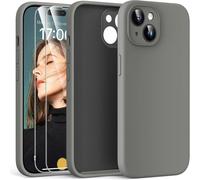 3-en-1 Coque pour iPhone 15 Kit, avec 2 Verre Tremp¿¿ Protection ¿¿cran [Protection de l'objectif am¿¿lior¿¿e] Coque en Silicone pour iPhone 15 6.1"" Antichoc, Gris