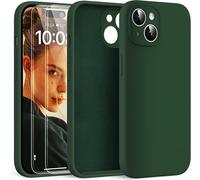 3-en-1 Coque pour iPhone 15 Kit, avec 2 Verre Tremp¿¿ Protection ¿¿cran [Protection de l'objectif am¿¿lior¿¿e] Coque en Silicone pour iPhone 15 6.1"" Antichoc, Vert Alpin