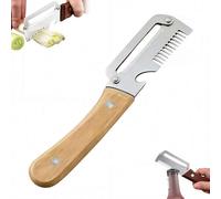 3 en 1 Éplucheur de légumes et fruits multifonction pour la cuisine, éplucheur de légumes avec poignée en bois, dents de peigne d'oignon vert, et décapsuleur, outil de cuisine professionnel pour chefs