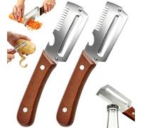 3 en 1 Éplucheur de légumes multifonction pour la cuisine, Zero Snag en bois en acier inoxydable, Éplucheur Légumes Multifonction, avec ouvre-bouteille pour légumes et tranches de viande (2PCS)