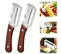 3 en 1 Eplucheur Légumes Multifonction, 2026 Nouveau Econome L egumes et manche en bois ergonomique, Décapsuleur, Couteau Eplucheur Écailleur à Poisson et Coupe-Oignon pour la cuisine (2PCS)