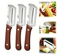 3 en 1 Eplucheur Légumes Multifonction, 2026 Nouveau Econome L egumes et manche en bois ergonomique, Décapsuleur, Couteau Eplucheur Écailleur à Poisson et Coupe-Oignon pour la cuisine (3PCS)