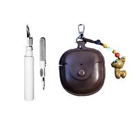 [3 en 1] Étui en Cuir pour écouteurs Bose QuietComfort Earbuds II/QuietComfort Ultra (2023) avec kit de Nettoyage, Coque de Protection intégrale en Cuir résistant aux Chocs avec Porte-clés pour