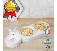 3 En 1 Gamelle Pour Petit Chat Et Chien Distributeur D'eau Gamelle Double 360° Rotation Blanc