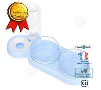 3 En 1 Gamelle Pour Petit Chat Et Chien Distributeur D'eau Gamelle Double 360° Rotation Bleu