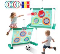 3 en 1 Jeux Exterieur Enfant,Jeu Cornhole,Cage de Foot,Anneau Toss, 6 Anneaux,6 Sacs de Haricots,1 Balle,Jeux Enfant pour Extérieur Intérieur 3 4 5 6 7 8 ans -Anniversaires, Journée Sportive, Kermesse