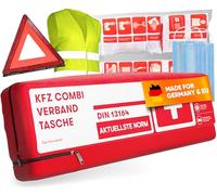 3-en-1 Kit Securite Voiture - Avec Triangle Voiture, Gilet Jaune et Trousse Premier Secours - Conforme Norme DIN 13164 - Triangle de Signalisation Voiture - Triangle et Gilet Jaune pour Voiture