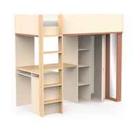 3 en 1 Lit, Bureau et Armoire - Lit Mezzanine 1 Place 90x200 cm - Armoire Rangement Spacieux - Bureau Idéal pour Ado ou Enfant - Miroir Intégré