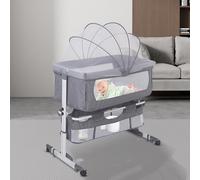 3 en 1 Lit Cododo Bébé avec Matelas Lit Berceau Nouveau-né Pliant à Hauteur Réglable,Inclinaison 20°,Roues Universelles avec Frein Charge 50kg 0-24 Mois Hauteur Réglable, 92*58*70-90cm-blanc cassé
