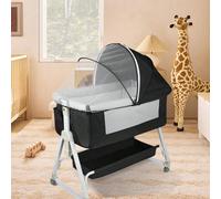 3 en 1 Lit de chevet 95x50cm pour bébé, Berceau à bascule et Lit d'appoint, Berceau Cododo avec un matelas de langer et moustiquaire, Hauteur réglable 68-80cm à 6 modes, Idéal pour parents, Couleur di