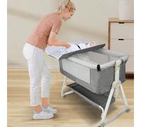 3 en 1 Lit de chevet 95x50cm pour bébé, Berceau à bascule et Lit d'appoint, Berceau Cododo avec un matelas de langer et moustiquaire, Hauteur réglable 68-80cm à 6 modes, Idéal pour parents, Couleur di