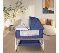 3 en 1 Lit de chevet 95x50cm pour bébé, Berceau à bascule et Lit d'appoint, Berceau Cododo avec un matelas de langer et moustiquaire, Hauteur réglable 68-80cm à 6 modes, Idéal pour parents, Couleur di