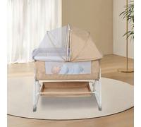 3 en 1 Lit de chevet 95x50cm pour bébé, Berceau à bascule et Lit d'appoint, Berceau Cododo avec un matelas de langer et moustiquaire, Hauteur réglable 68-80cm à 6 modes, Idéal pour parents, Couleur di
