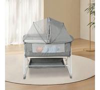 3 en 1 Lit de chevet 95x50cm pour bébé, Berceau à bascule et Lit d'appoint, Berceau Cododo avec un matelas de langer et moustiquaire, Hauteur réglable 68-80cm à 6 modes, Idéal pour parents, Couleur di