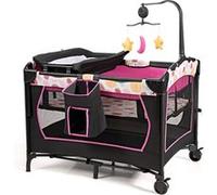 COSTWAY Lit Parapluie Pliant Bébé avec Matelas 4 en 1-0-36 Mois-Arceau de Jeu-Table à Langer-Boîte à Musique-Barres Réglable-Rose