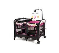 COSTWAY Lit Parapluie Pliant Bébé avec Matelas 4 en 1-0-36 Mois-Arceau de Jeu-Table à Langer-Boîte à Musique-Barres Réglable-Rose