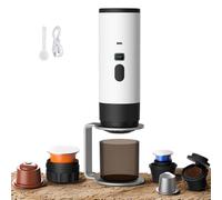 3 en 1 Machine à Café Multi Capsules, CafetièRe Portable, CafetièRes Expresso à Capsules Et Café Moulu, Machine à Expresso éLectrique, 15 Bar, Pour Bureau Voyage Camping Maison (blanc+support)