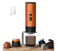 3 en 1 Machine A Cafe Portable, 12V Machine à Café Multi Capsules, CafetièRes Expresso à Capsules Et Café Moulu, Machine à Expresso éLectrique, pour Maison Voyage Bureau Camping (orange+support)