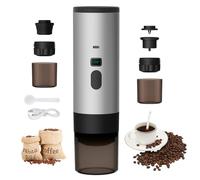 3 En 1 Machine à Cafe Portable, 72W CafetièRe Portable, 12V Expresso CafetièRe Rechargeable, USB CafetièRes Expresso à Capsules, RéServoir D'Eau 90ml, Pour Bureau Camping Voiture Voyage (Gris)