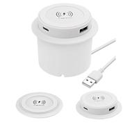 3-en-1 Multiprise rétractable, Prise encastrable escamotable avec chargeur sans fil 15W, Chargeur sans fil encastrable invisible, Prise encastrable avec USB et Type-C, pour table de nuit, bureaux