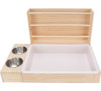 3 en 1 nourrisseur de foin pour lapins avec boîte à lait pour chats et 2 cabines pour crustacés Étagère à herbe pour cochons d'Inde