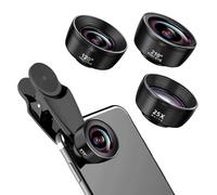 3 en 1 Objectif Telephone Portable, Kit D'objectifs 3 en 1 pour Téléphone Portable, 25X Objectif Macro, 210° Objectif fisheye, 120° Objectif Grand Angle, Objectif pour Smartphone