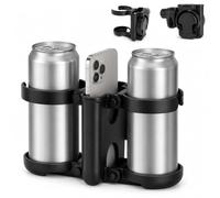 3 en 1 Porte gobelet Poussette Foldable Porte Tasse avec Support téléphone | double porte-bouteille rotatif à 360° universel accessoires pour poussette, buggy, landau, fauteuil roulant, noir