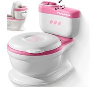 3-en-1 Potty Training Toilette - vrai son de chasse d'eau, design compact, musique et porte-rouleau, siège de toilette parfait pour tout-petits pour un apprentissage de la propreté - Rose