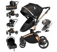 3 en 1 Poussette Combinée Canne Citadine Système de Voyage pour Bébé Landau Paysage Haute Inclinable Pliable Standard (906 Black)