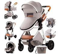 3 en 1 Poussette Combinée Landau Poussette Canne Poussette Citadine Poussette Système de Voyage pour Bébé Poussette Paysage Haute pour Bébé Inclinable Pliable Poussette Standard (225 Light Grey)