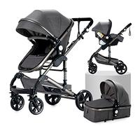 3 en 1 Poussette Combinée Poussette Canne Pousette Citadine Pousette Système de Voyage pour Bébé Landau Paysage Haute pour Bébé Inclinable Pliable (739 Grey)