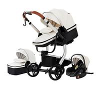 3 en 1 Poussette Combinée Poussette Canne Poussette Citadine Landau Poussette Système de Voyage pour Bébé Poussette Paysage Haute pour Bébé Inclinable Pliable Poussette Standard (518 White)