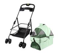 3-en-1 Poussette pour Chien Chat avec Panier de Rangement,4 Roues,Poussette Pliable pour Chien,Léger et Pratique Amovible, jusqu'à 20 kg,50 x 65 x 99 cm (vert menthe)