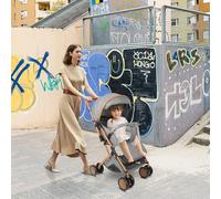 3 en 1 Pousstte Bébé Poussette Canne Poussette Compacte Poussette Pliable Roues Maniables et Légères Dossier Réglable, Gris