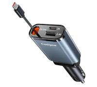 3 en 1 Rétractable Chargeur Voiture【Ultra- Mini】Chargeur Allume Cigare Voiture USB C【Câble Type-C Rétractable】Charge Rapide Chargeur Voiture avec USB-C/A Adapter Allume Cigare pour iPhone Galaxy iPad